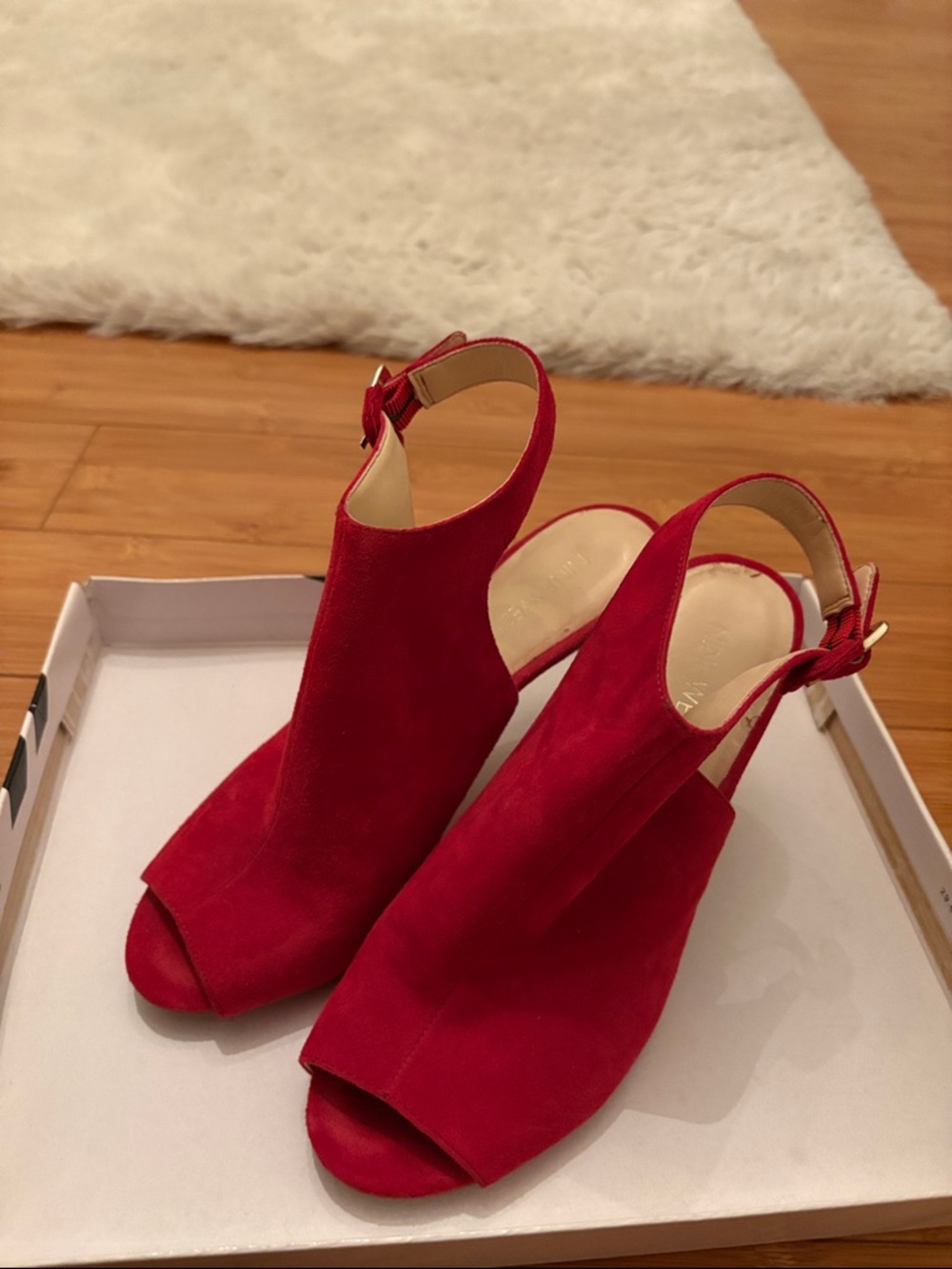 Nine West Red Suede Open-Toe Slingback Heels